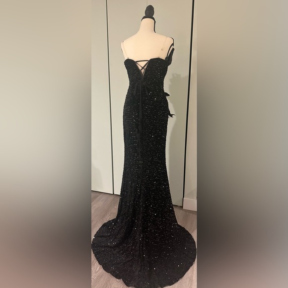 SHEIN Size M Black/Gold Sequin Strapless Mermaid Bodycon Slit Laceup Maxi Dress - Picture 4 of 10